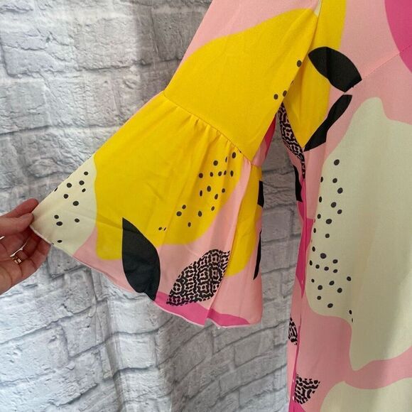 Feifeiyu women L v-cut lemon print fully lined shift dress 3/4 flutter sleeve - Picture 4 of 11